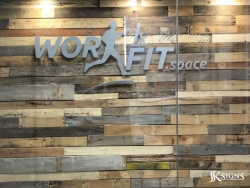 Brushed Aluminum Lobby Sign Installed For Workfit