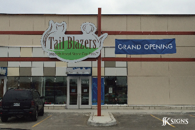 Outdoor building sign for Tail Blazers in Etobicoke