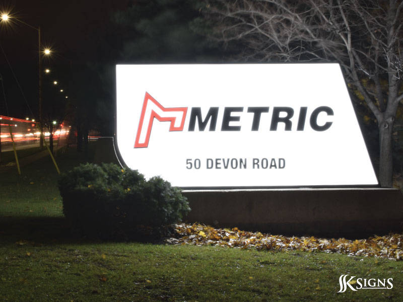 Lighted Monument Signage for METRIC in Brampton by SSK Signs