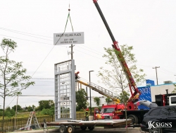 Pylon signage installation for Emery Village Plaza in Toronto, ON